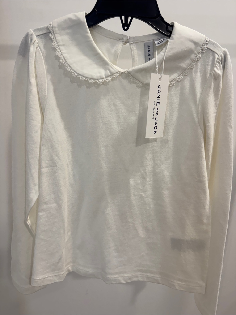 Janie and Jack Cream Long Sleeve Top with Crochet-Trim Peter Pan Collar
